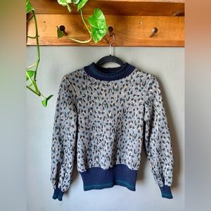 THML By Anthropologie Leopard Print Sweater Women’s XS Blue Gray Green preppy